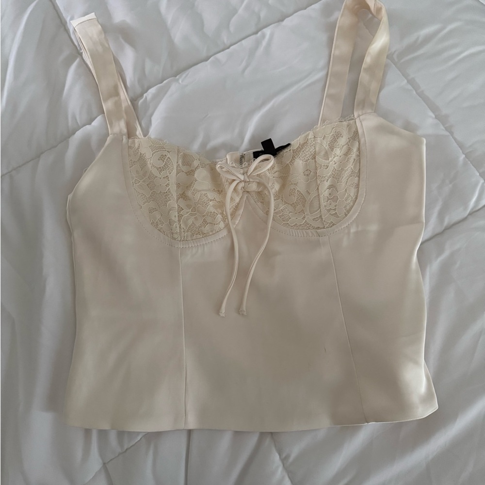 Dynamite Cream Lace Detail Top